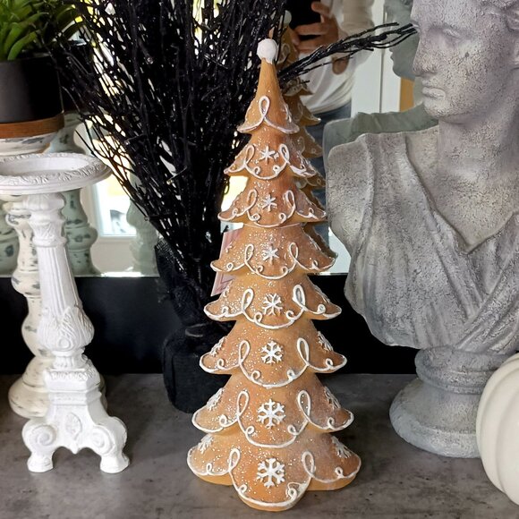 NEW! TALL 16" SUGARY GINGERBREAD TREE DECOR SHABBY CHIC - Picture 1 of 3